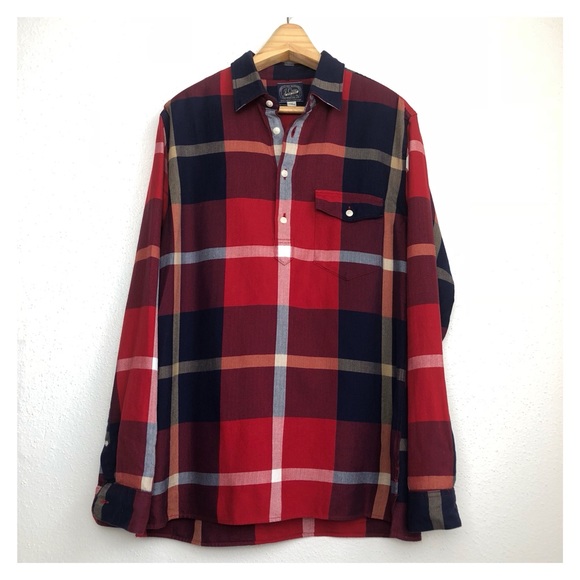 J. Crew Other - J.CREW  MEN’S RED HERRINBONE FLANNELPOPOVER SHIRT